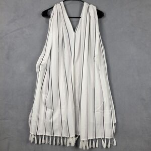 Cupshe Autumn Striped Tassel Trim Kimono Cover Up Womens Medium Gray Open Front
